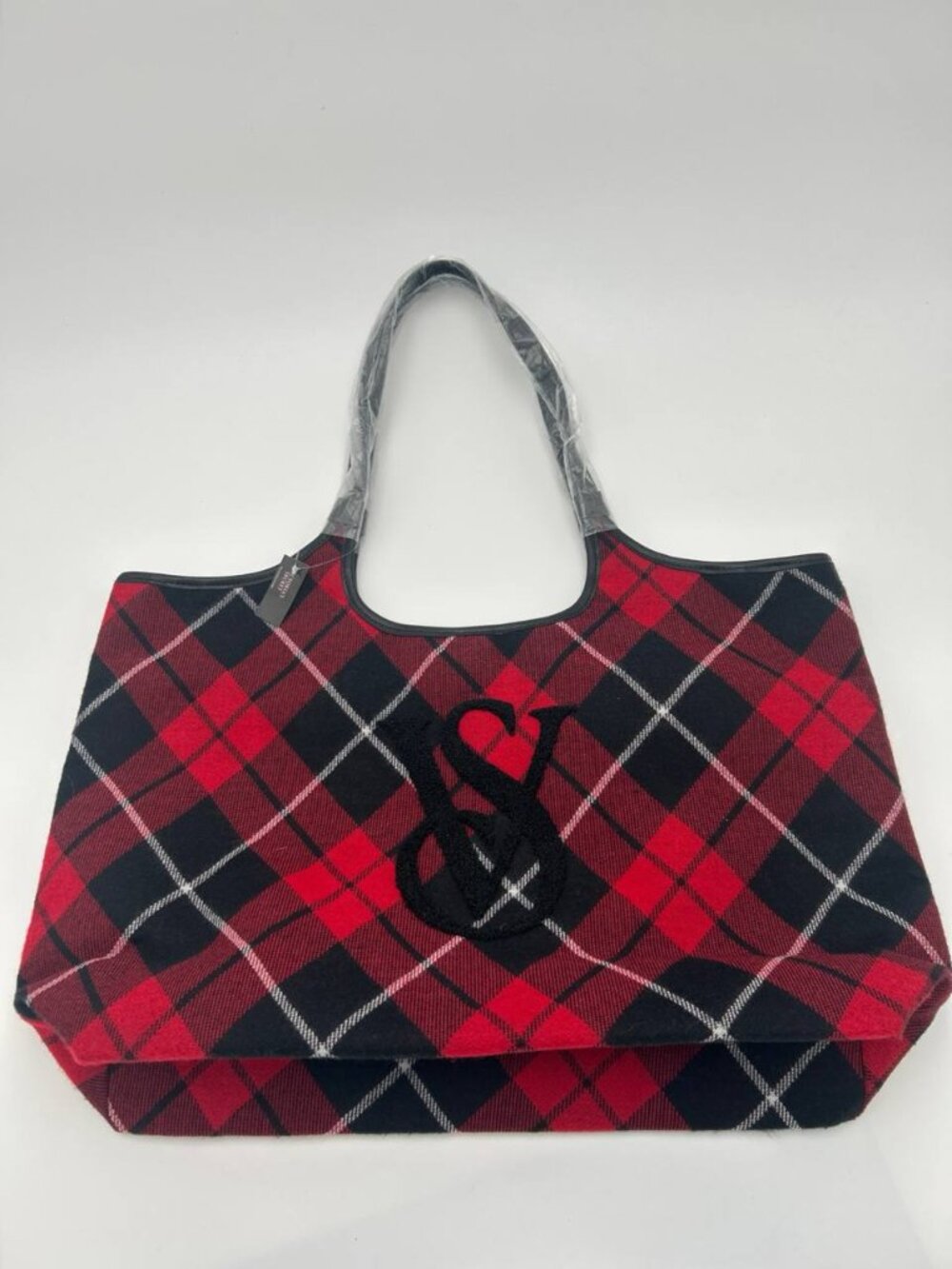 Victoria’s Secret NWT Red Black Plaid Tartan Logo Tote Bag
